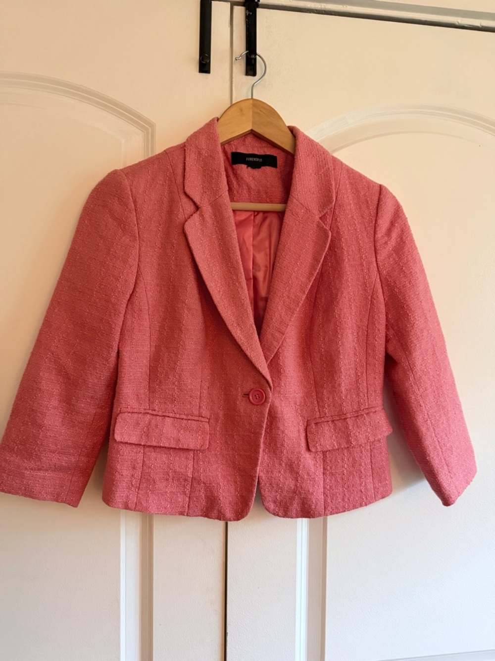Forever 21 Pink Cropped Tweed Professional Blazer Y2K Career Lined
